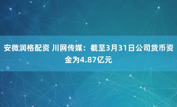 安微润格配资 川网传媒：截至3月31日公司货币资金为4.87亿元